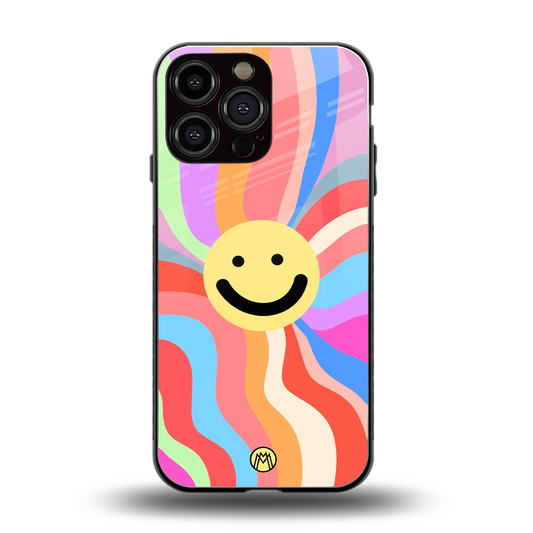 cheerful smiley back phone cover | glass case for iphone 14 pro max