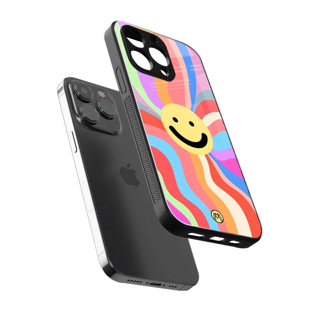 cheerful smiley back phone cover | glass case for iphone 15 pro max