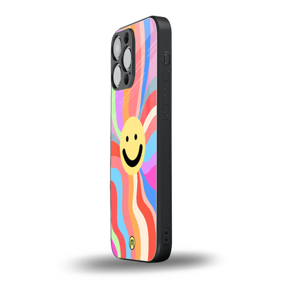 cheerful smiley back phone cover | glass case for iphone 14 pro max