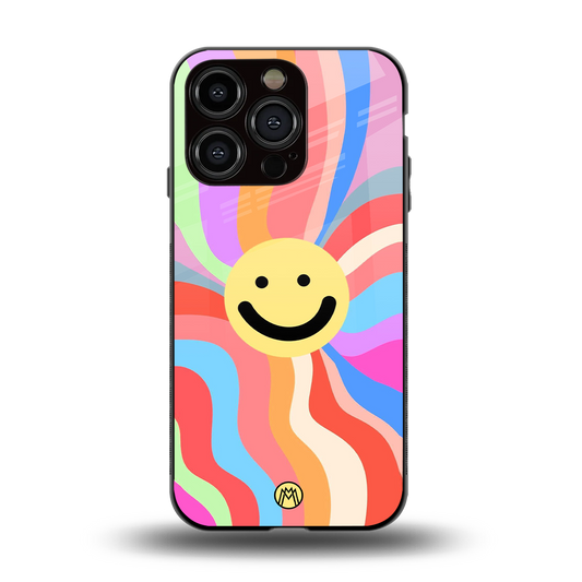 cheerful smiley back phone cover | glass case for iphone 15 pro