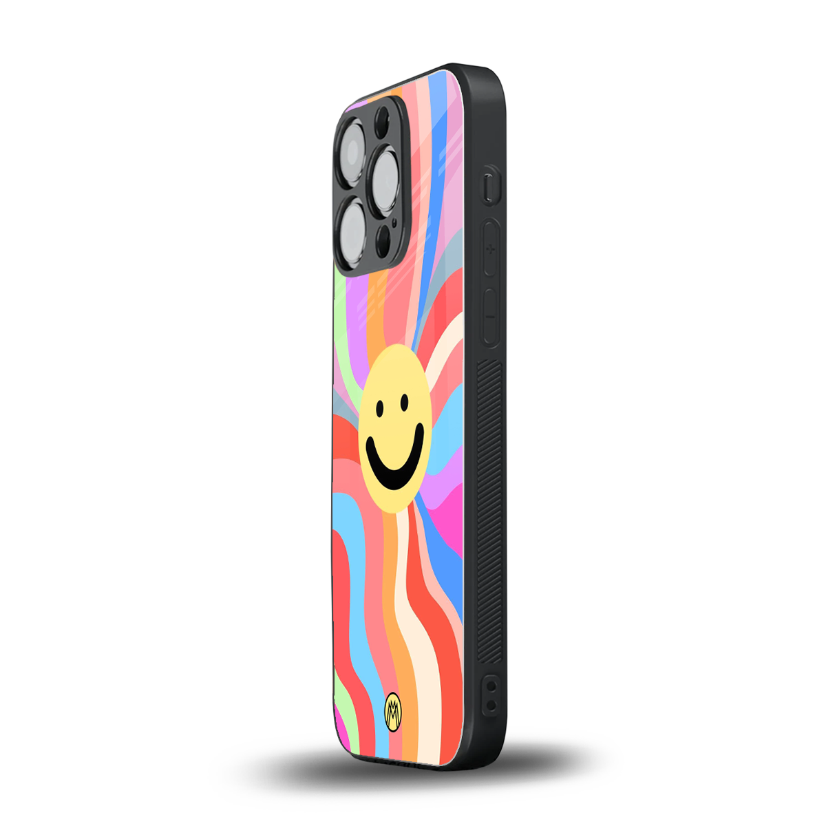 cheerful smiley back phone cover | glass case for iphone 15 pro