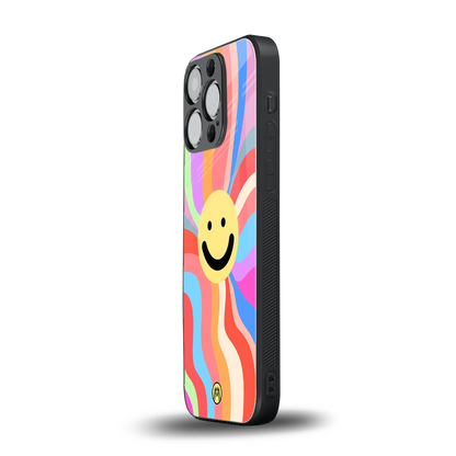 cheerful smiley back phone cover | glass case for iphone 14 pro