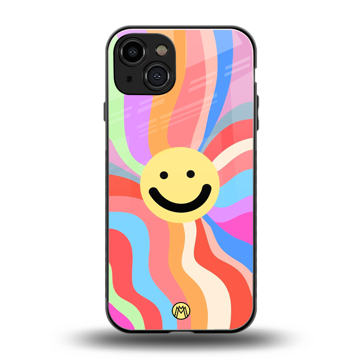 cheerful smiley back phone cover | glass case for iphone 15