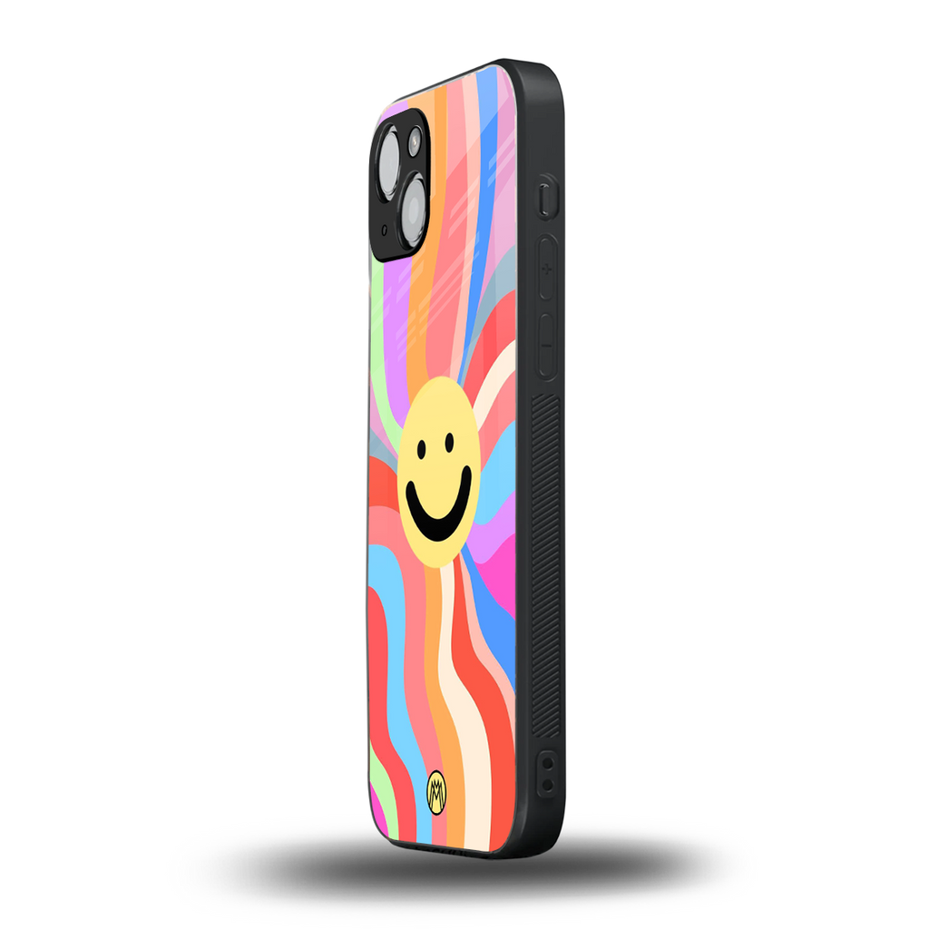 cheerful smiley back phone cover | glass case for iphone 15