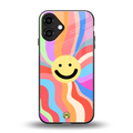 cheerful smiley back phone cover | glass case for iphone 16 plus