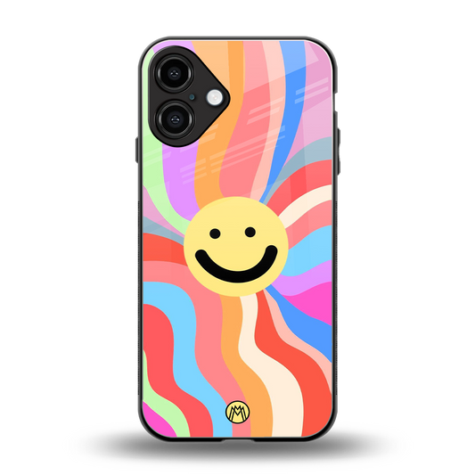 cheerful smiley back phone cover | glass case for iphone 16 plus