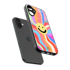 cheerful smiley back phone cover | glass case for iphone 16 plus