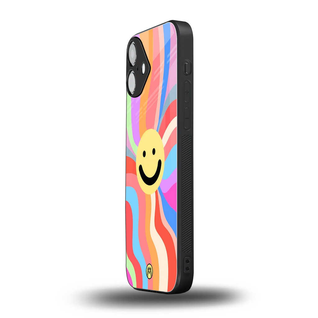 cheerful smiley back phone cover | glass case for iphone 16 plus