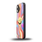 cheerful smiley back phone cover | glass case for iphone 16 plus