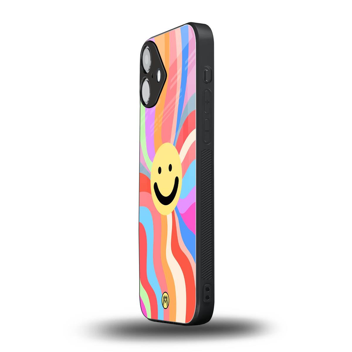 cheerful smiley back phone cover | glass case for iphone 16 plus