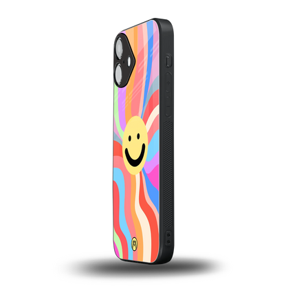 cheerful smiley back phone cover | glass case for iphone 16 plus