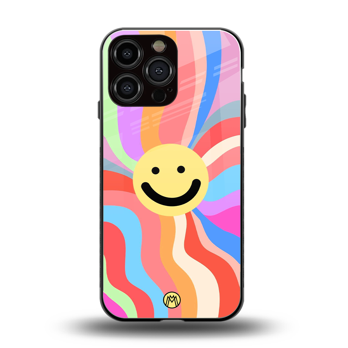 cheerful smiley back phone cover | glass case for iphone 16 pro max