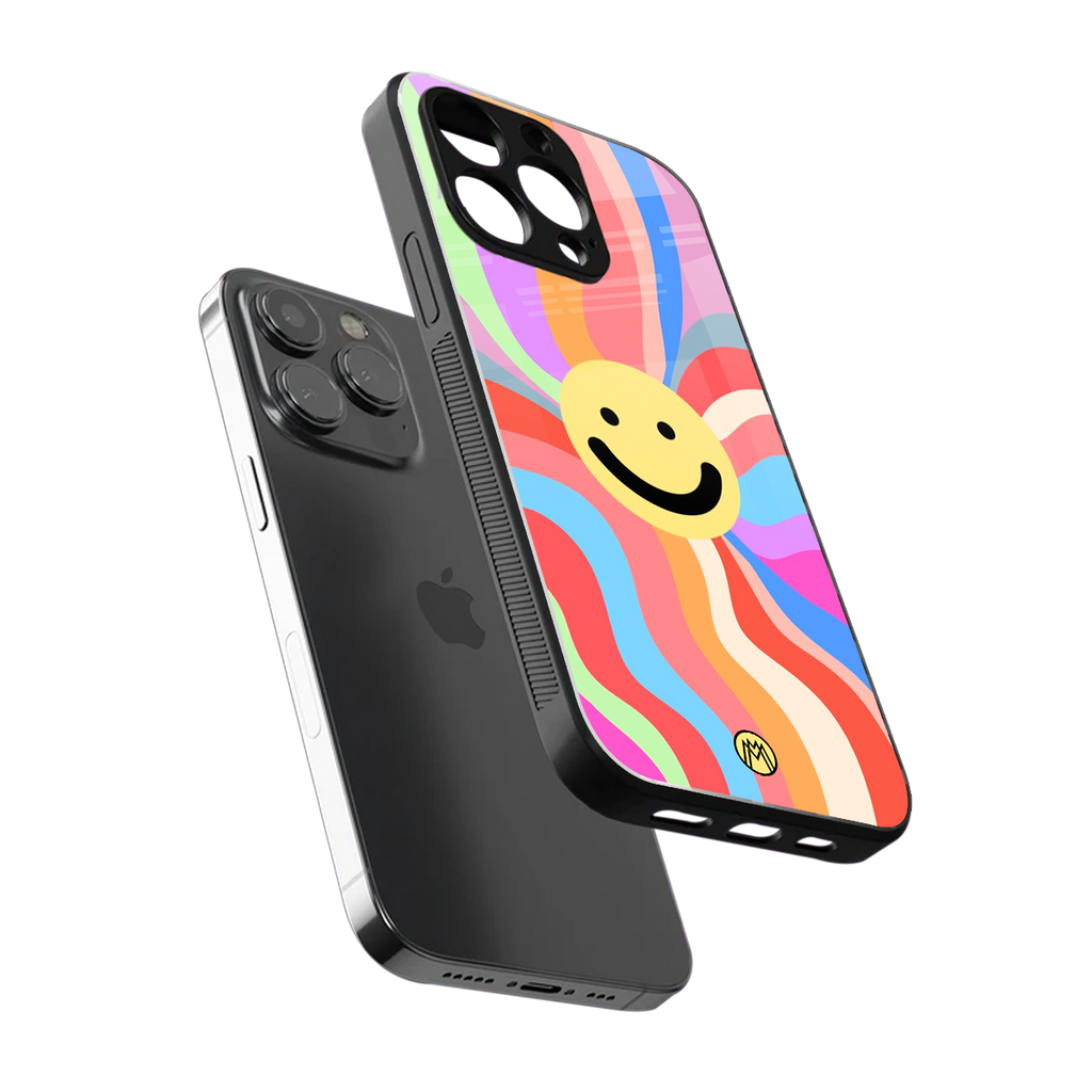 cheerful smiley back phone cover | glass case for iphone 16 pro max
