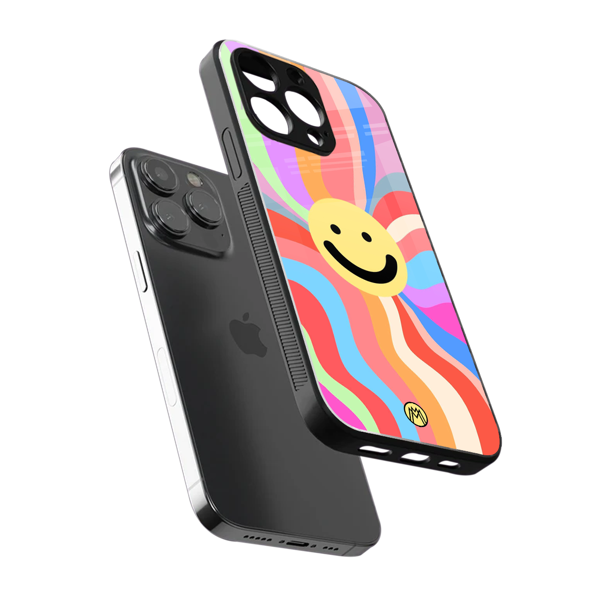 cheerful smiley back phone cover | glass case for iphone 16 pro max