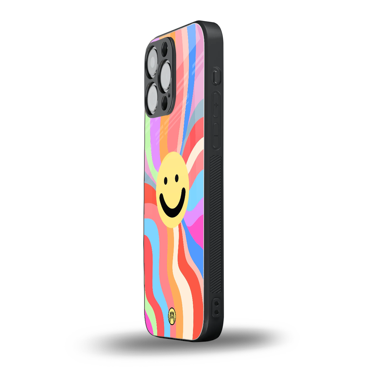 cheerful smiley back phone cover | glass case for iphone 16 pro max