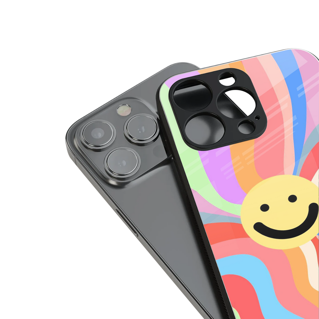 cheerful smiley back phone cover | glass case for iphone 13 mini
