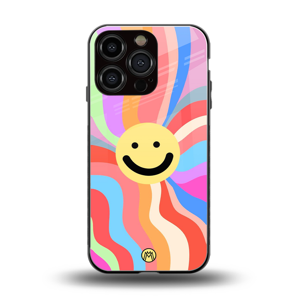 cheerful smiley back phone cover | glass case for iphone 16 pro