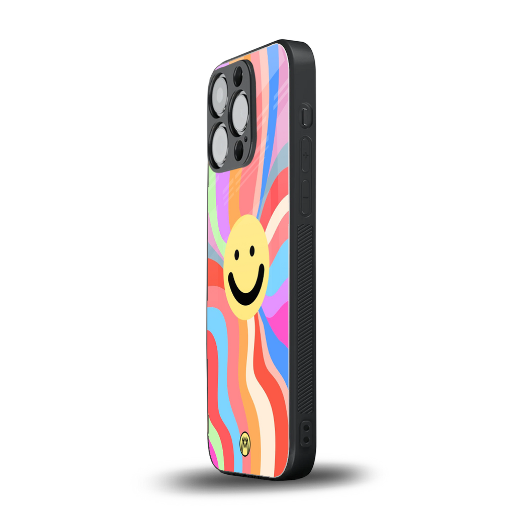 cheerful smiley back phone cover | glass case for iphone 16 pro