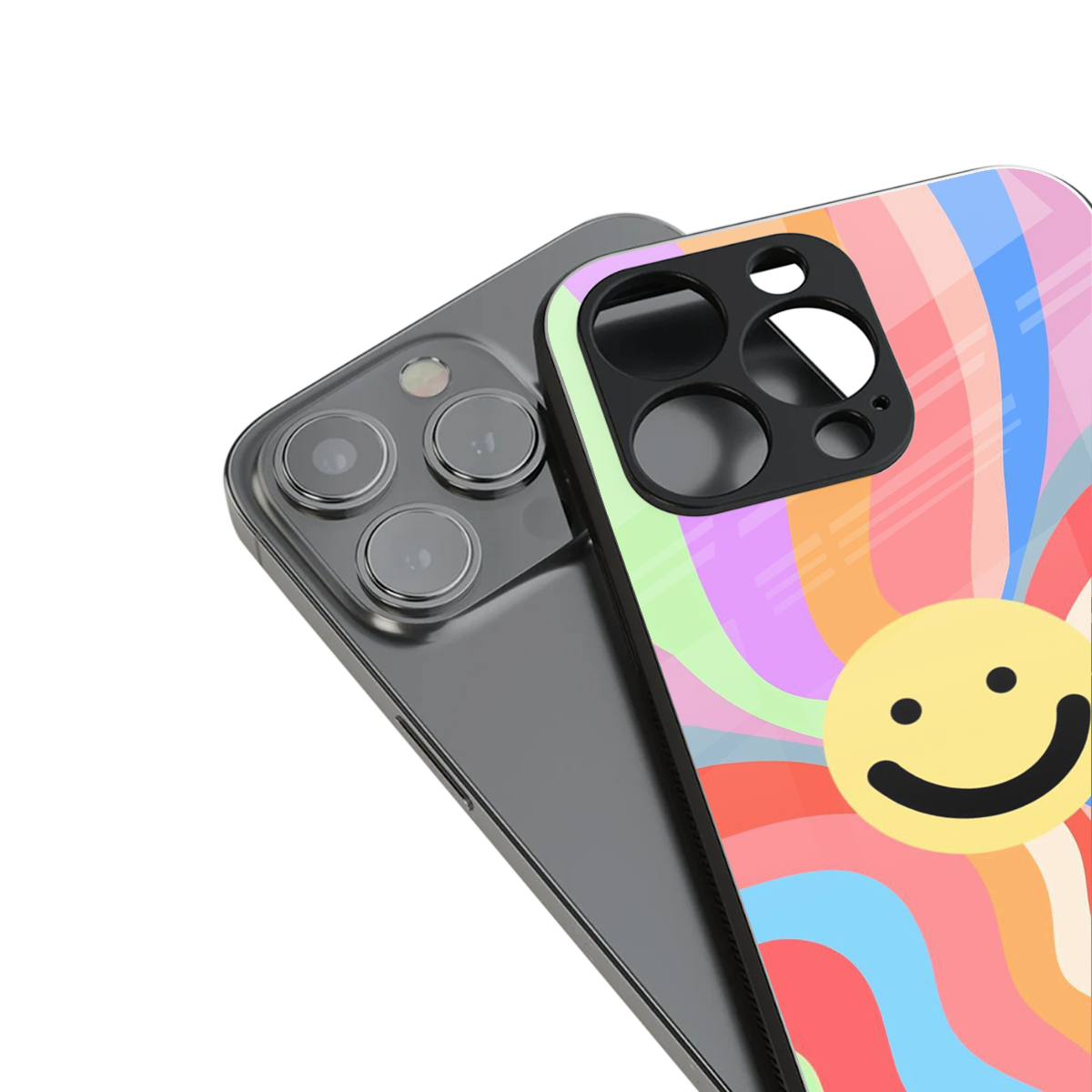 cheerful smiley back phone cover | glass case for iphone 16 plus