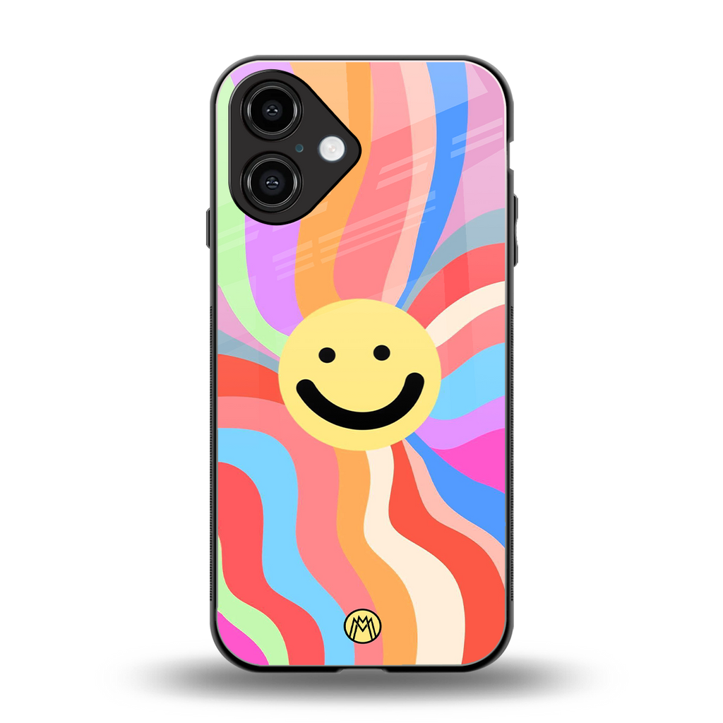 cheerful smiley back phone cover | glass case for iphone 16