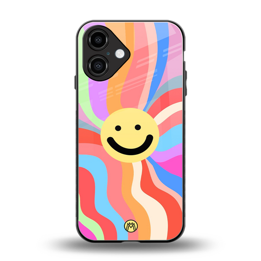 cheerful smiley back phone cover | glass case for iphone 16