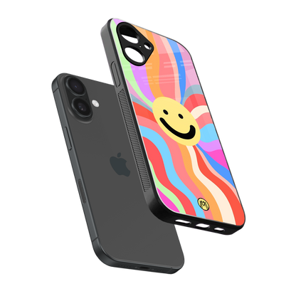 cheerful smiley back phone cover | glass case for iphone 16