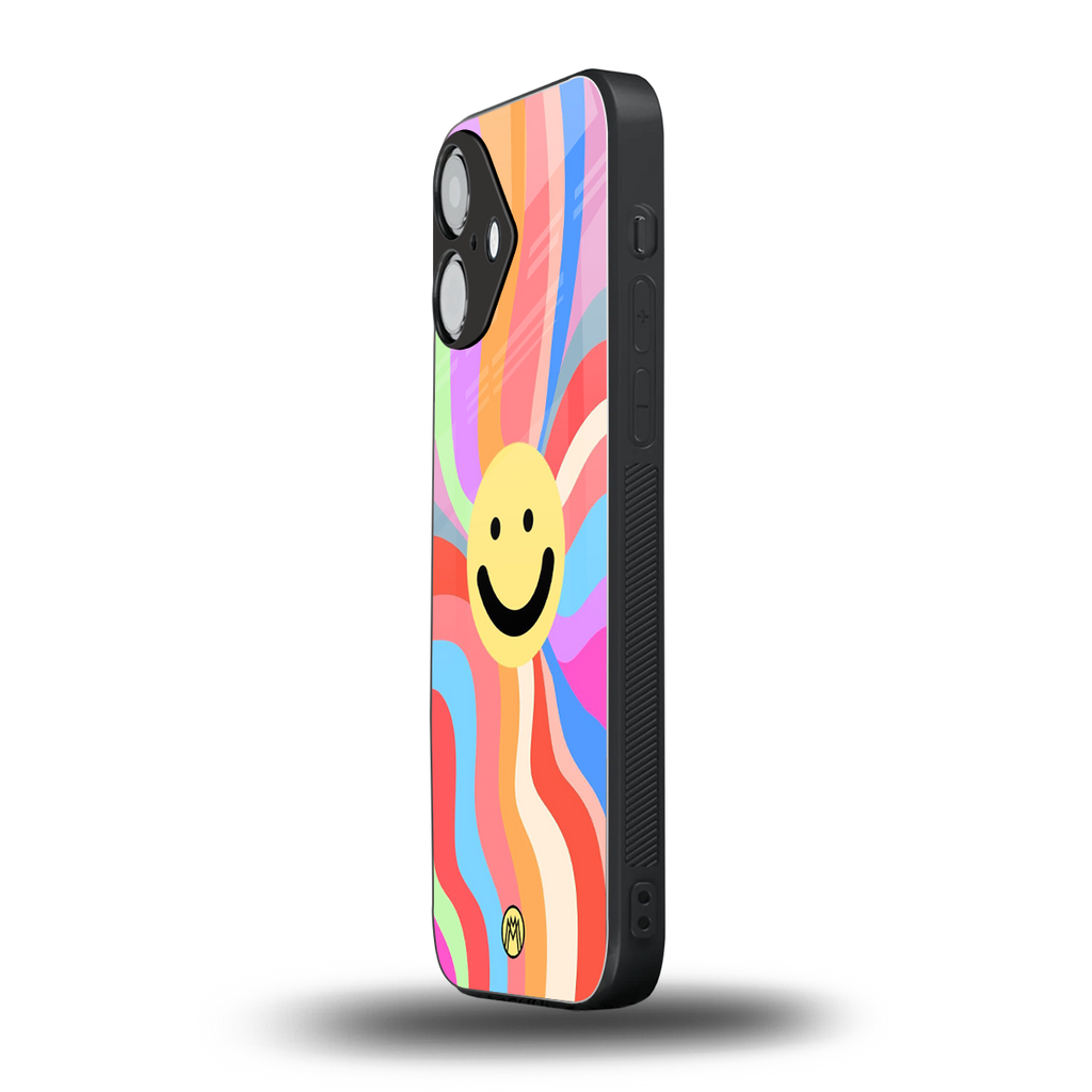 cheerful smiley back phone cover | glass case for iphone 16
