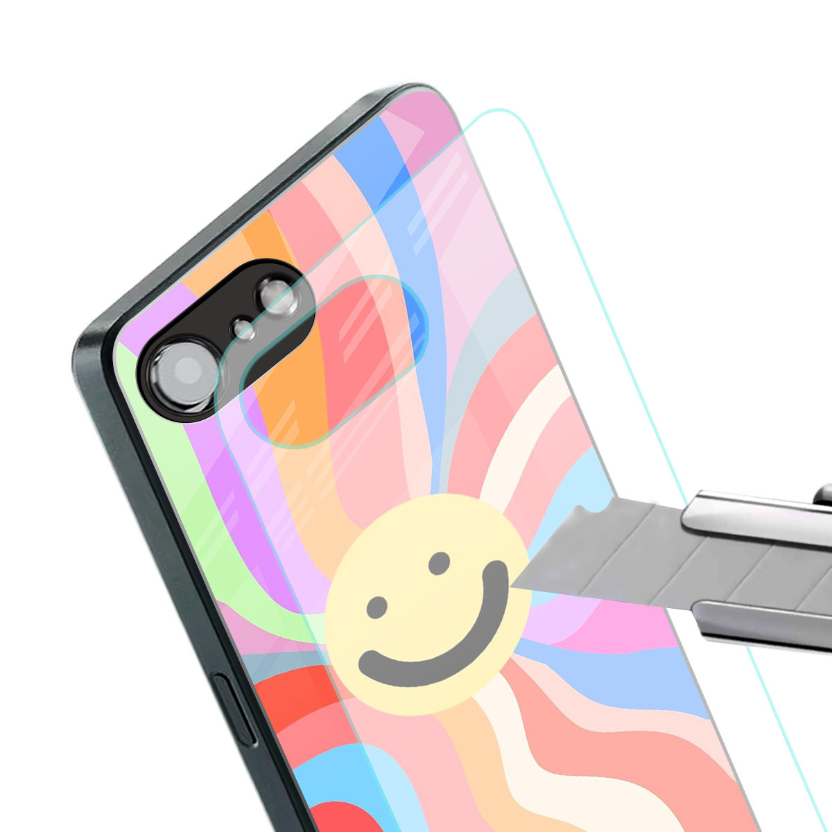 cheerful smiley back phone cover | glass case for iphone 16e