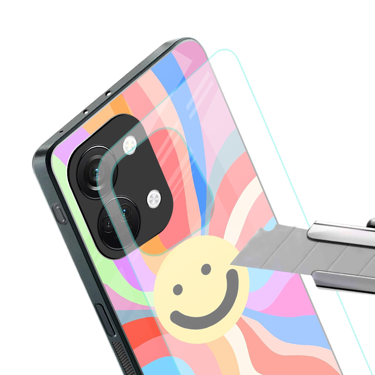 cheerful smiley back phone cover | glass case for oneplus nord 3