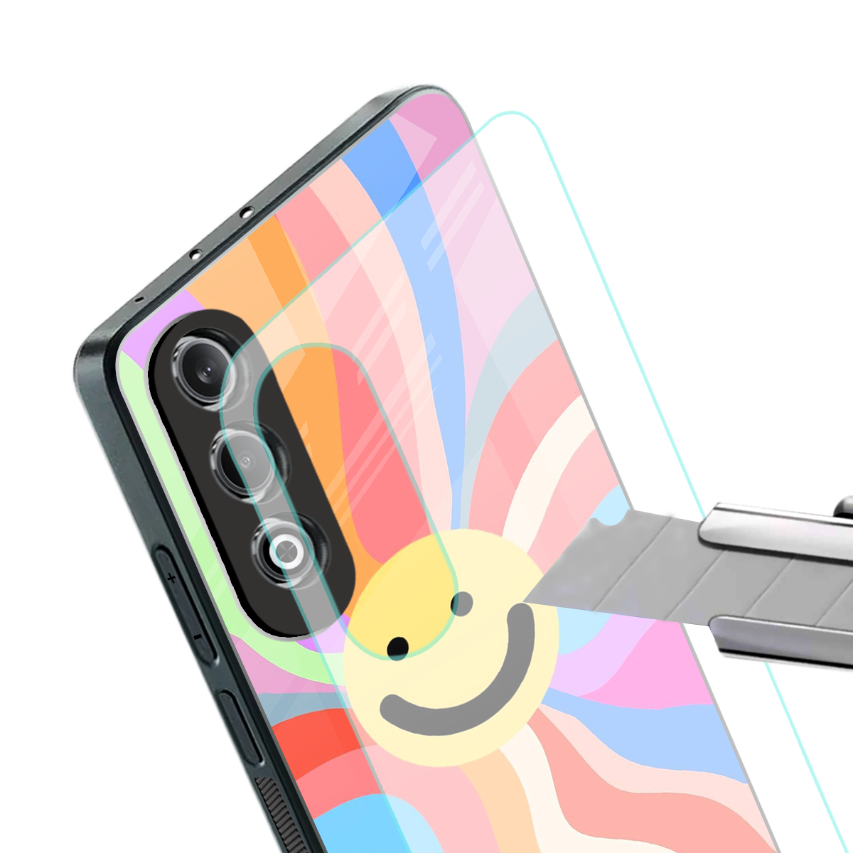 cheerful smiley back phone cover | glass case for oneplus nord ce 4