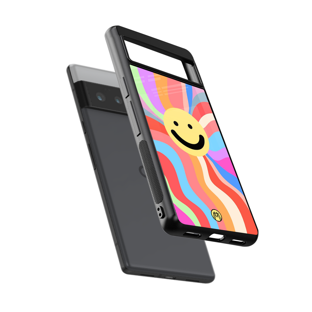 cheerful smiley back phone cover | glass case for google pixel 6 pro