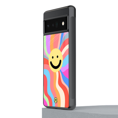 cheerful smiley back phone cover | glass case for google pixel 6 pro