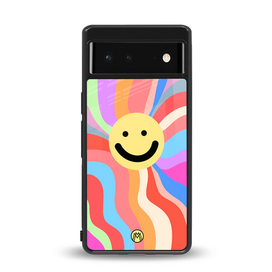 cheerful smiley back phone cover | glass case for google pixel 6