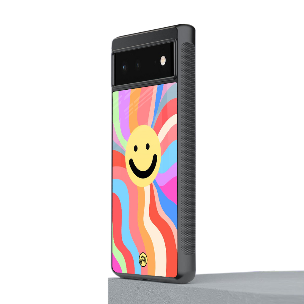 cheerful smiley back phone cover | glass case for google pixel 6