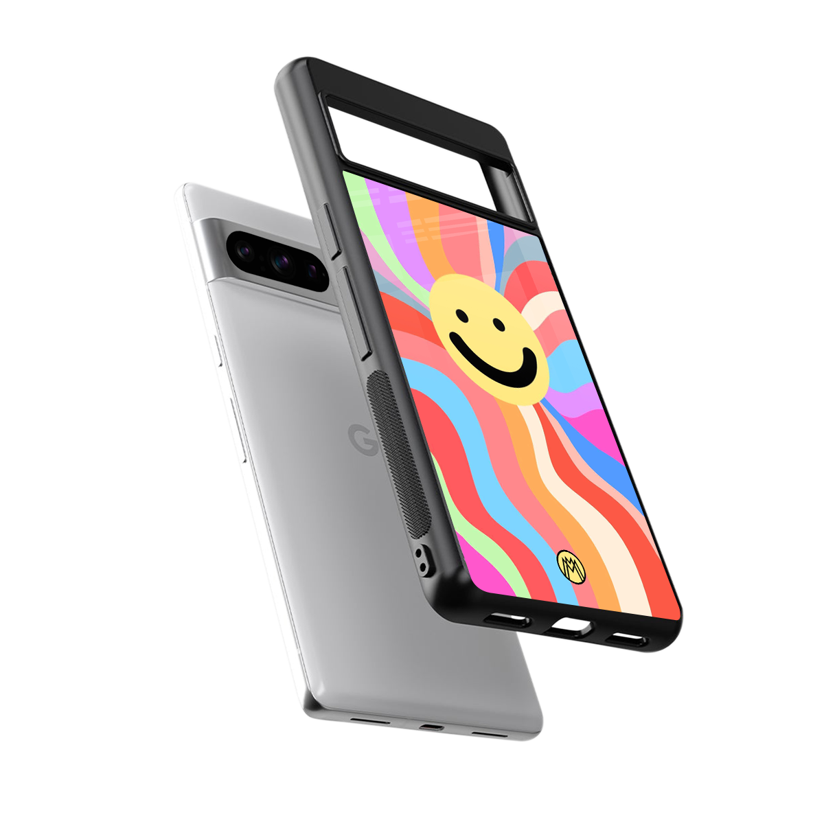 cheerful smiley back phone cover | glass case for google pixel 8 pro