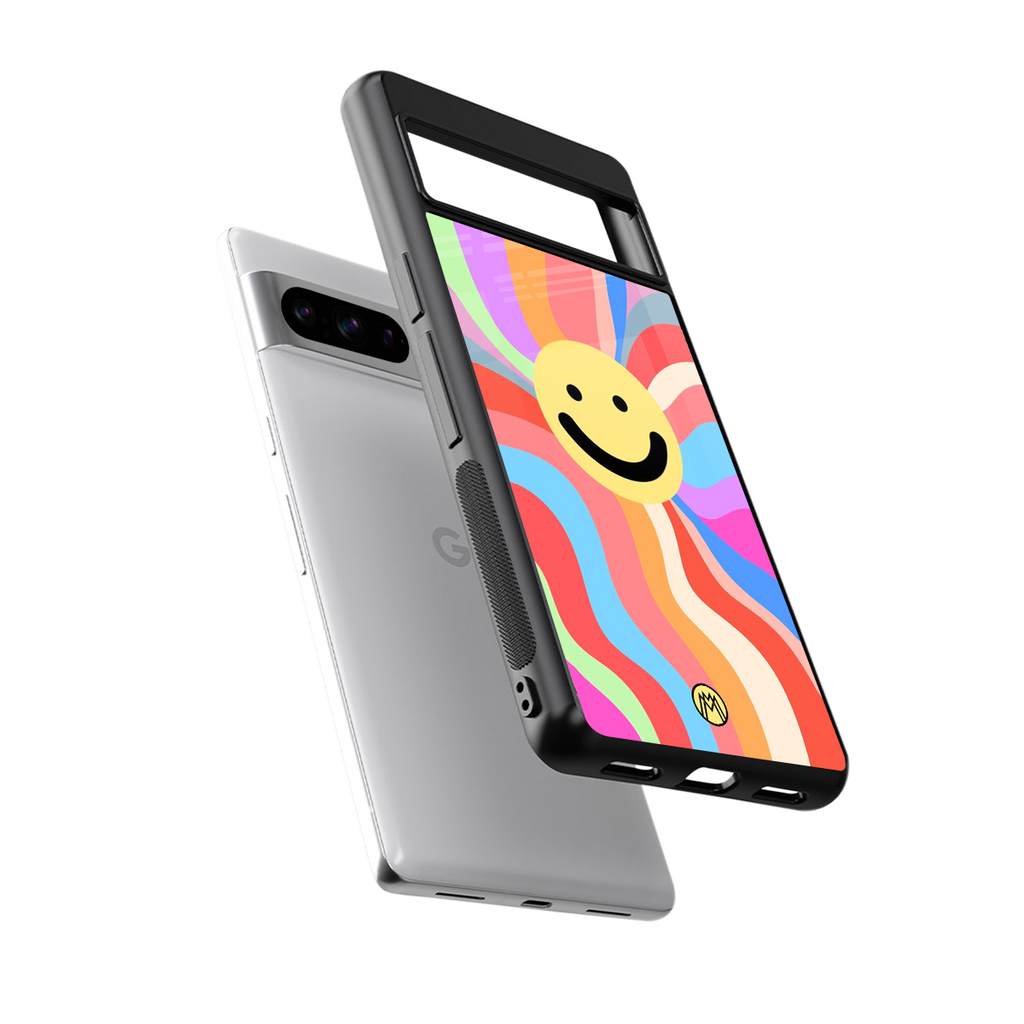 cheerful smiley back phone cover | glass case for google pixel 8 pro