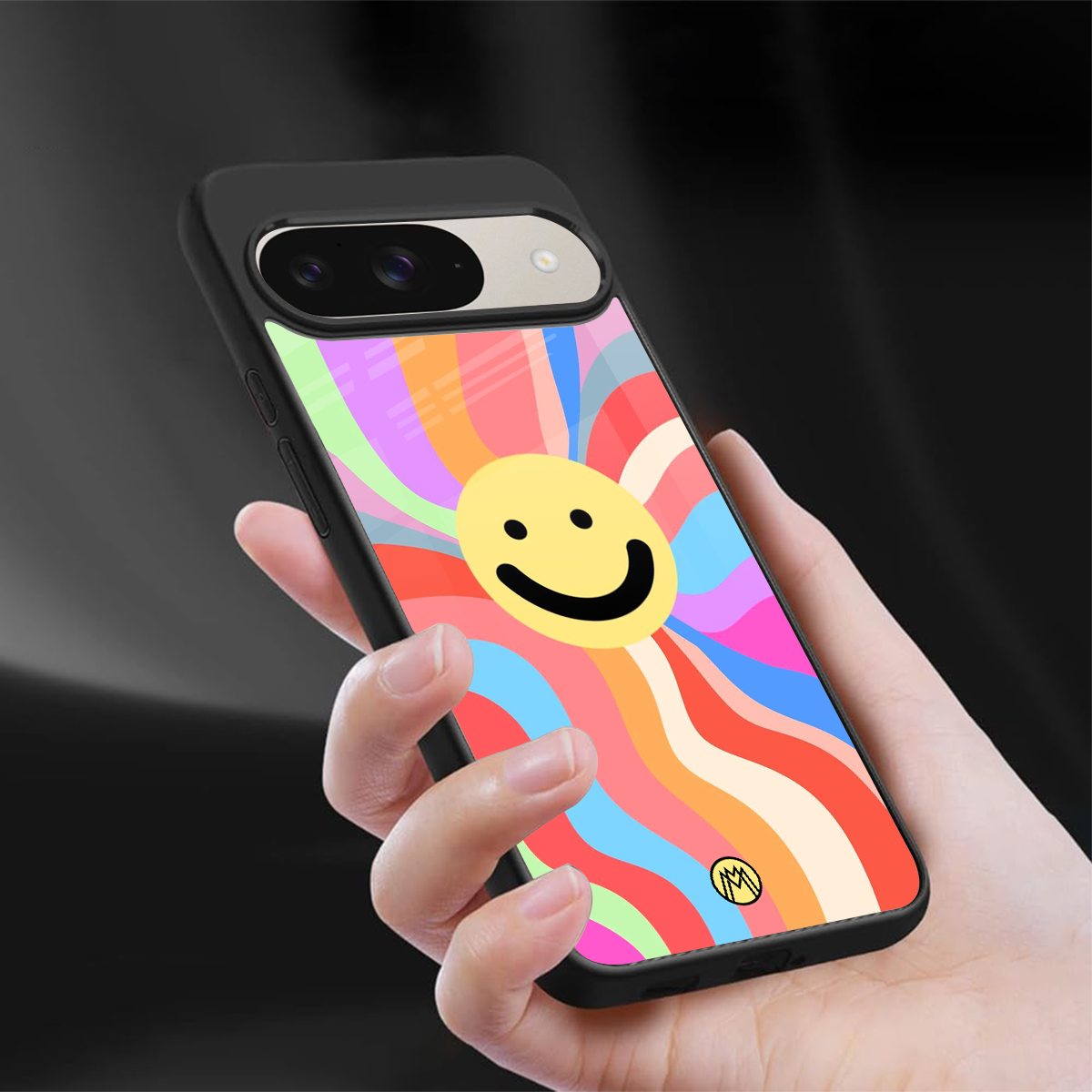 cheerful smiley back phone cover | glass case for google pixel 9