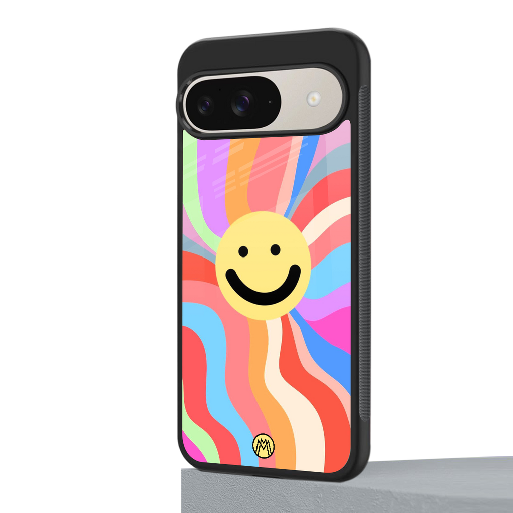 cheerful smiley back phone cover | glass case for google pixel 9