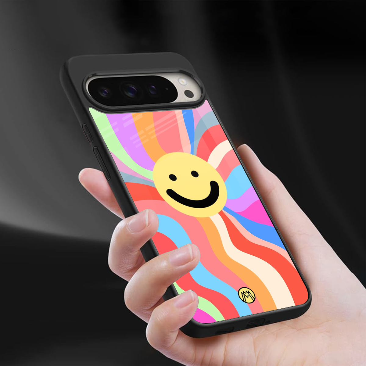 cheerful smiley back phone cover | glass case for google pixel 9 pro xl