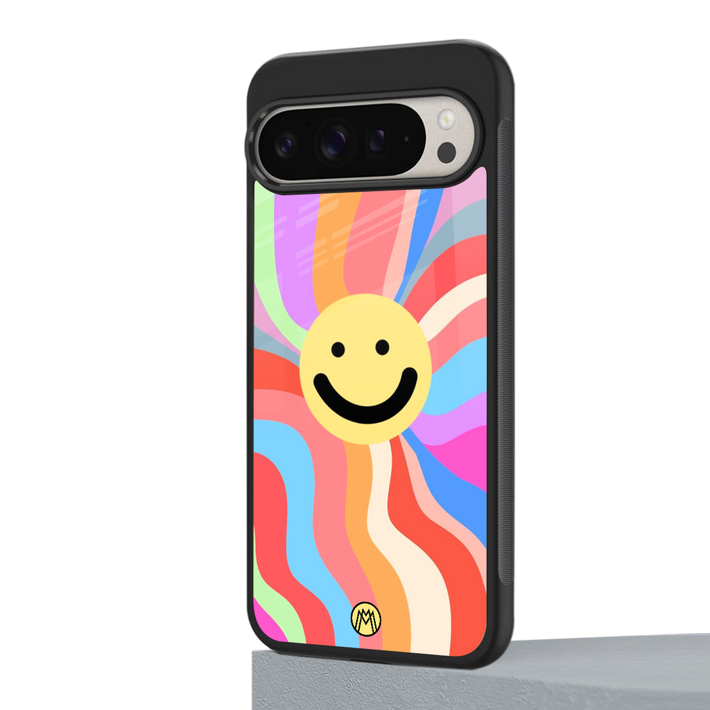 cheerful smiley back phone cover | glass case for google pixel 9 pro