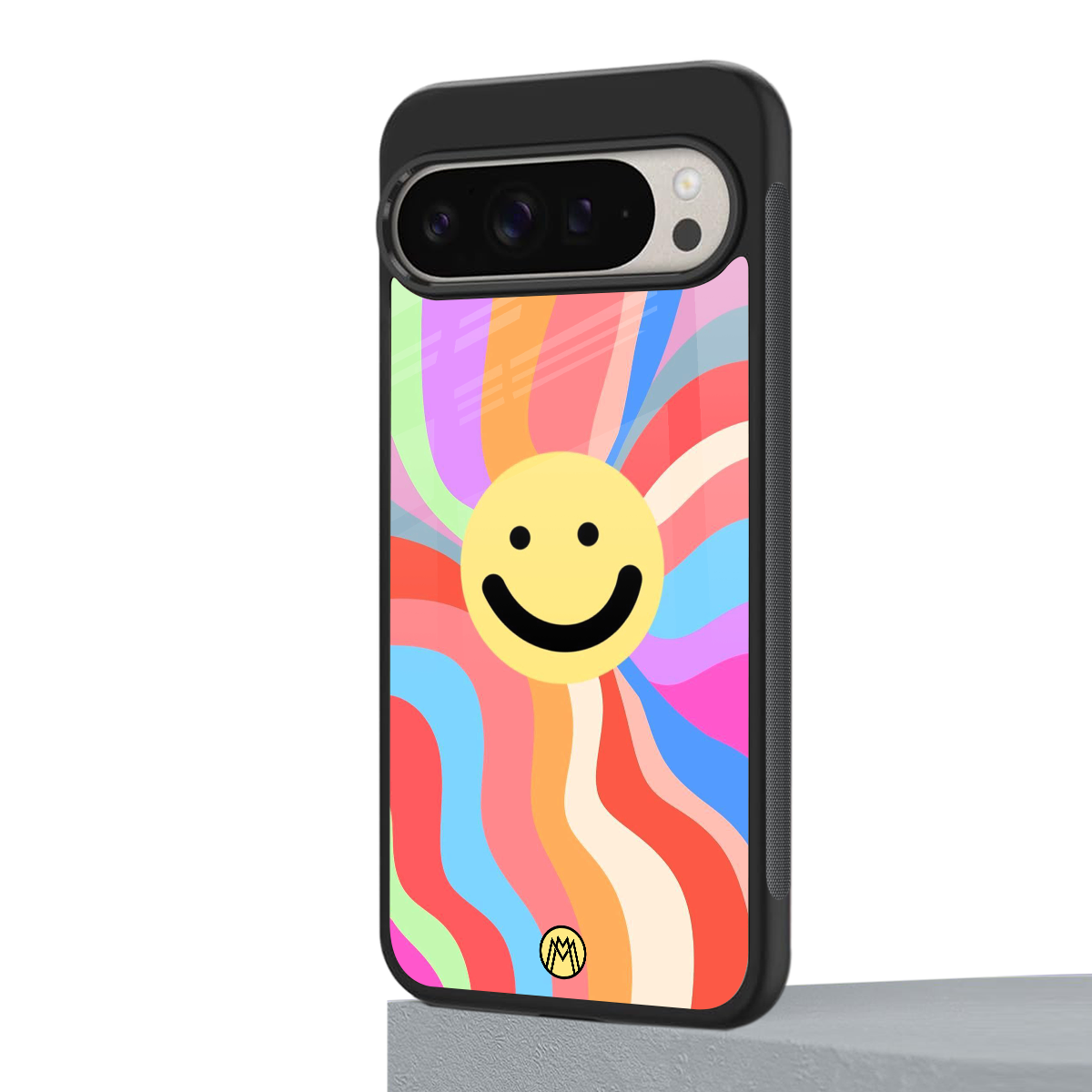 cheerful smiley back phone cover | glass case for google pixel 9 pro xl