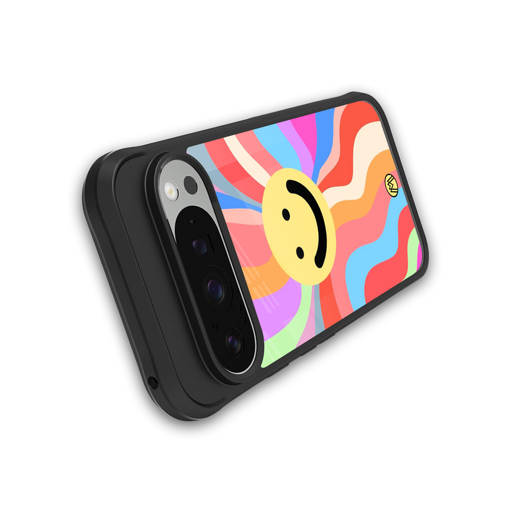 cheerful smiley back phone cover | glass case for google pixel 9 pro