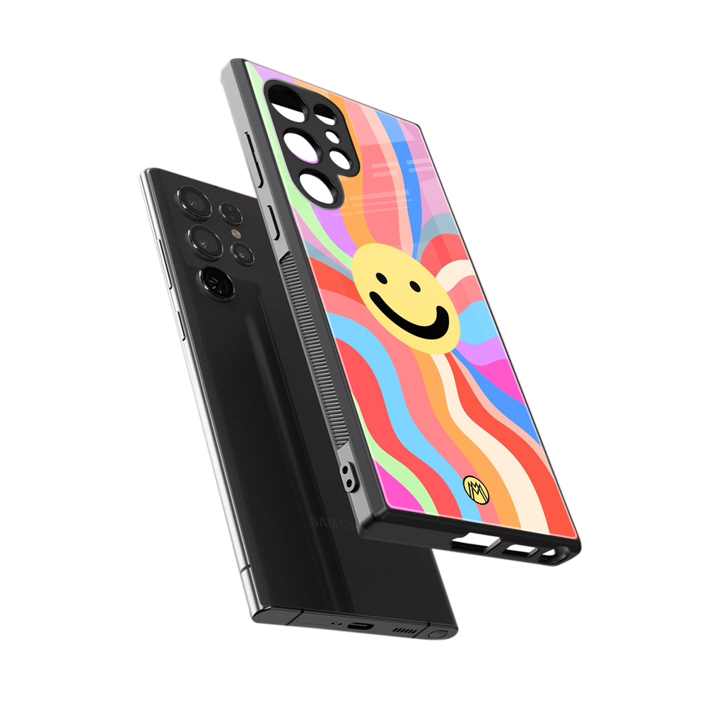 cheerful smiley back phone cover | glass case for samsung galaxy s23 ultra