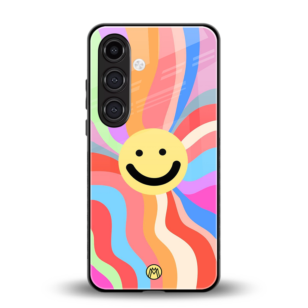 cheerful smiley back phone cover | glass case for samsung galaxy s25