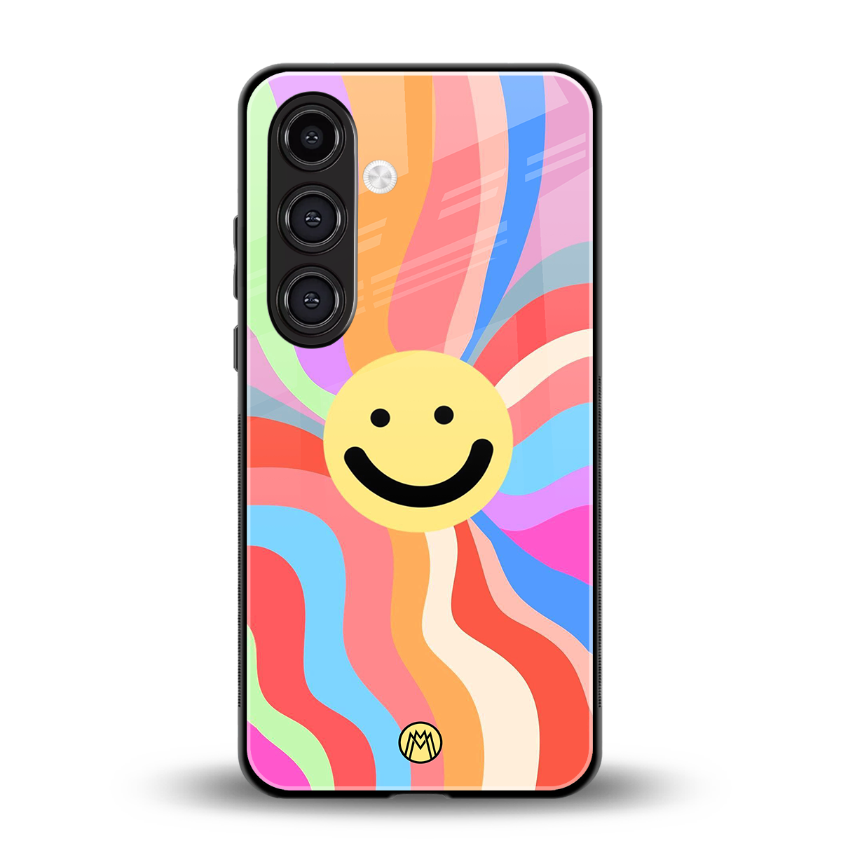 cheerful smiley back phone cover | glass case for samsung galaxy s24 plus
