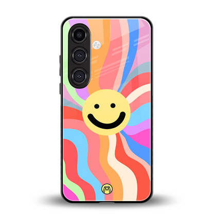 cheerful smiley back phone cover | glass case for samsung galaxy s24 plus