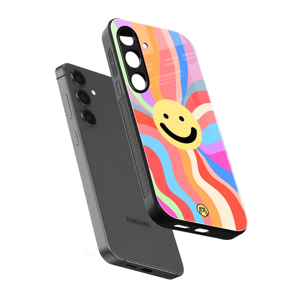 cheerful smiley back phone cover | glass case for samsung galaxy s24