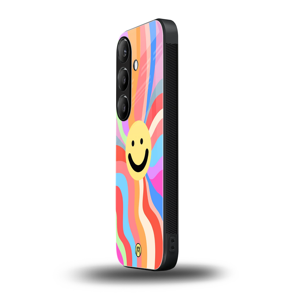 cheerful smiley back phone cover | glass case for samsung galaxy s24 fe