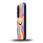 cheerful smiley back phone cover | glass case for samsung galaxy s24 fe