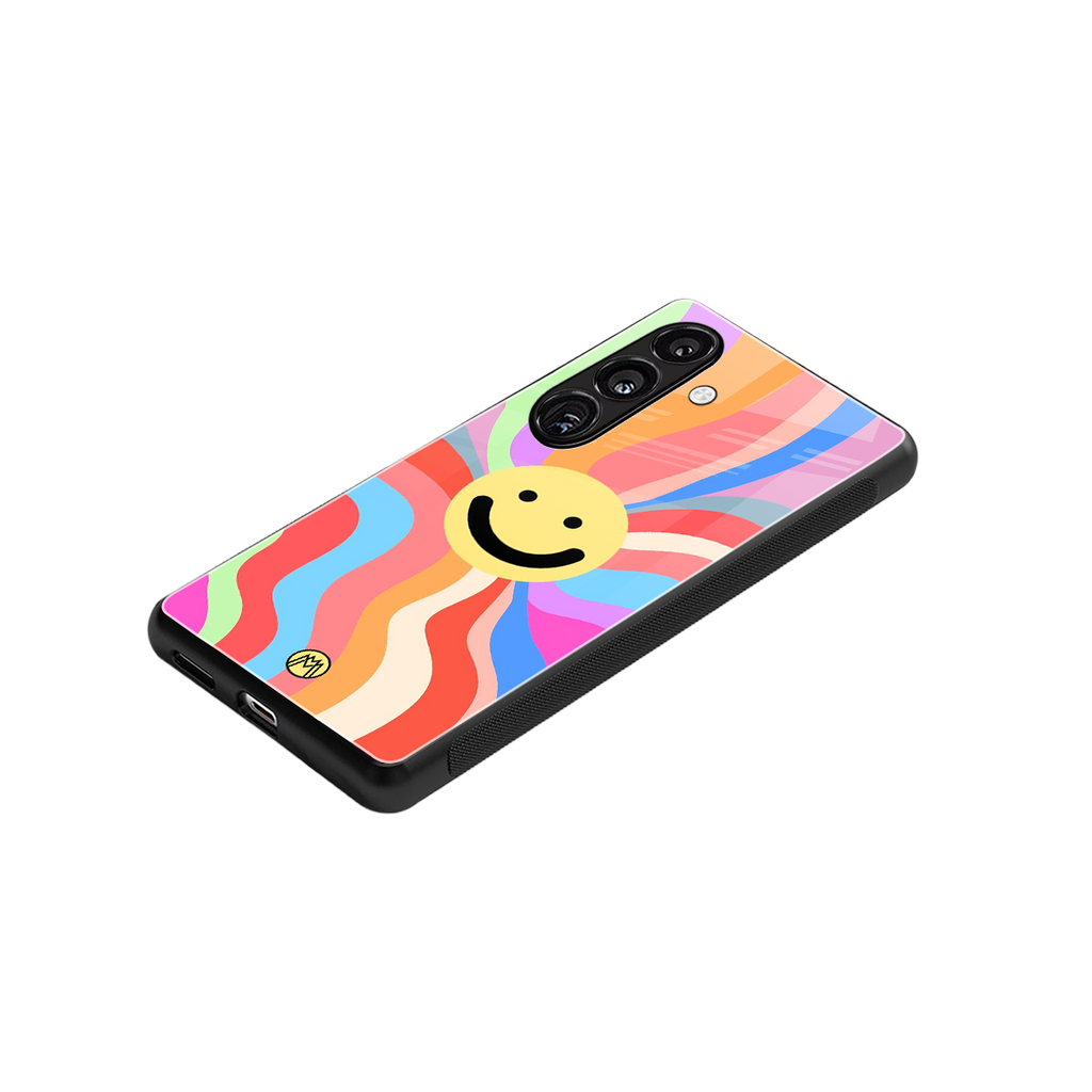 cheerful smiley back phone cover | glass case for samsung galaxy s23